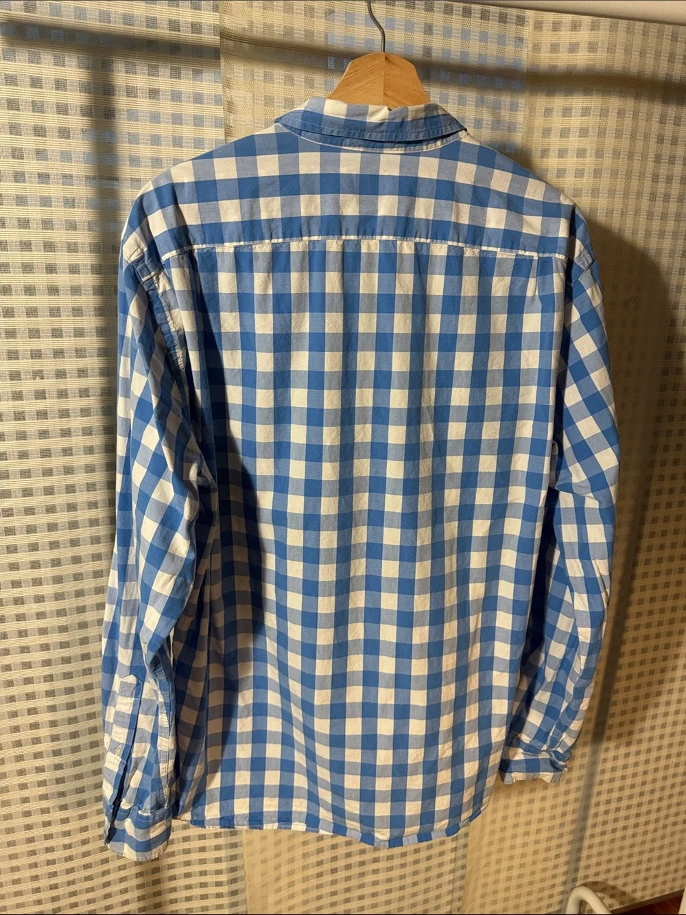 J. Crew Men's Blue and White Gingham Button-Down Shirt